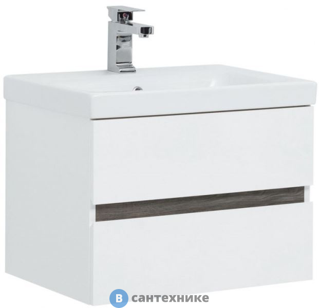 Тумба под раковину Aquanet Беркли 60 белый глянец/дуб рошелье (254289)