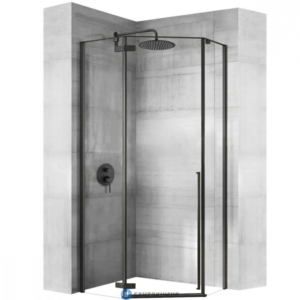 Душевое ограждение Loranto CS-22107-100B 100x100x195 прозрачное закаленное стекло 8 мм, Easy clean, профиль чёрный, без поддона