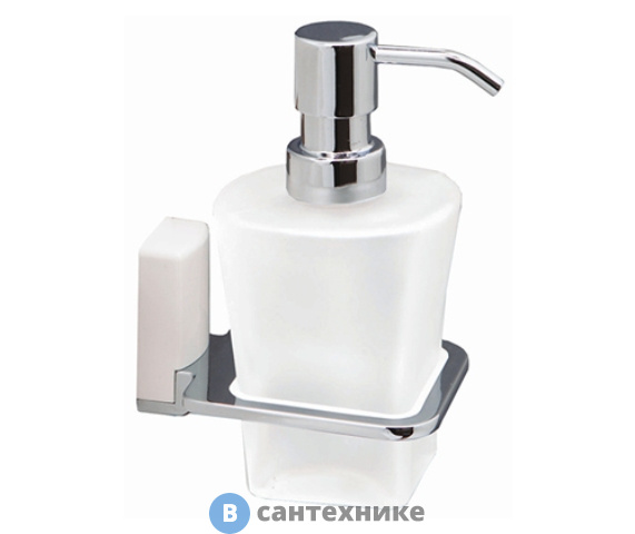 Дозатор для жидкого мыла WasserKRAFT Leine K-5099 White стеклянный, 300 ml металл, хромоникелевое покрытие, матовое стекло, ABS - пластик