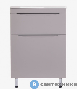 картинка Тумба под раковину Style line Бергамо мини 60 (2 ящ.) Люкс антискрейтч серый, напольная PLUS (2000949236797)