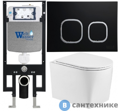 картинка Унитаз с инсталляцией WELTWASSER и кнопкой смыва (AMBERG 497 + NESENBACH 004 GL-WT + AMBERG RD-BL)