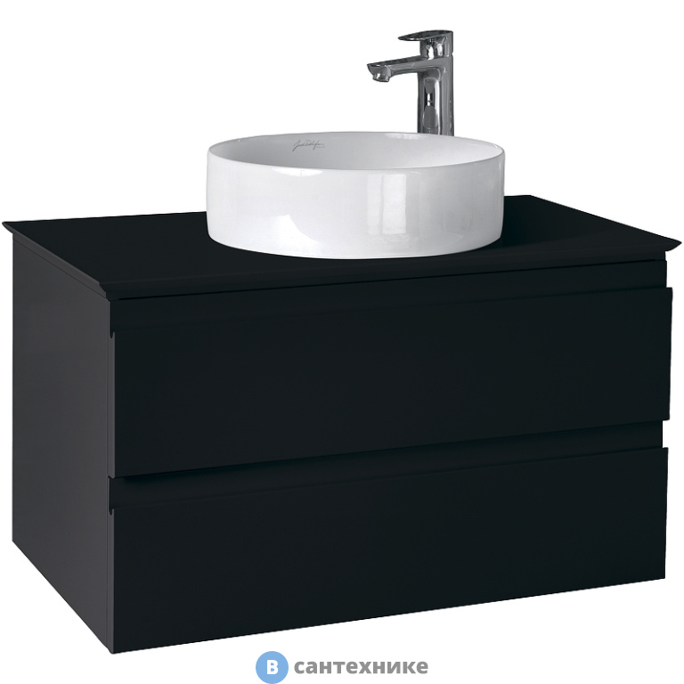 Тумба под раковину Jacob Delafon Madeleine EB2083-J53 со столешницей и с подсветкой, 80 см, 2 ящика, чёрный матовый лак