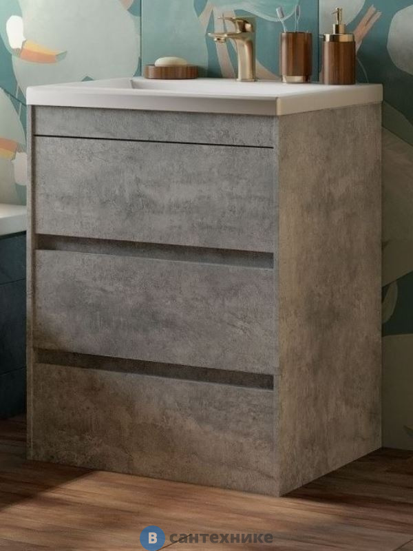 Тумба под раковину Art & MAX FAMILY FAMILY-750-3C-PIA-CV напольная с тремя выкатными ящиками, Cemento Veneto, 750x470x845