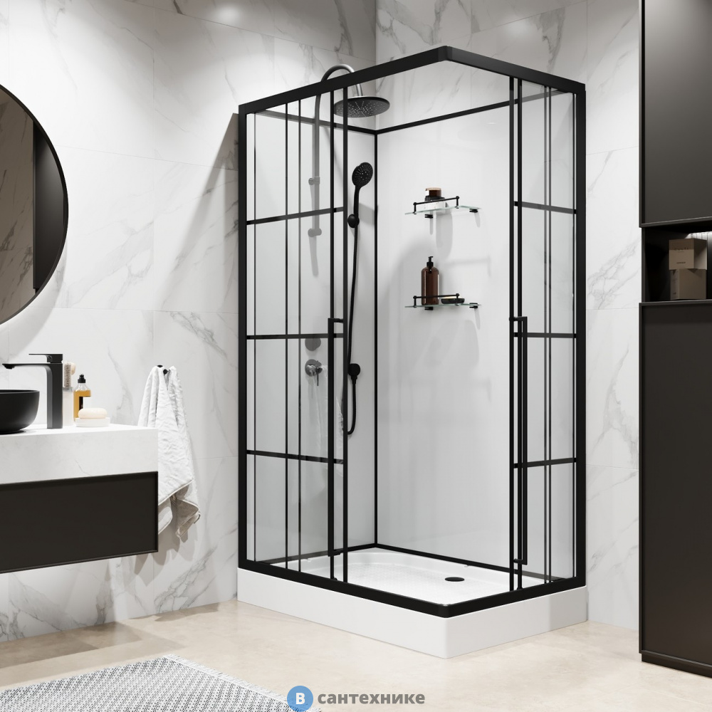 Душевая кабина Niagara Standart ST120/80/15QL/KL/BKT (120х80х225) низкий поддон (15см), черный, прозрачное