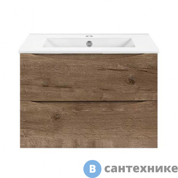 картинка Тумба под раковину Vincea Mia Slim 600 подвесная, 2 выкатных ящика soft close, V.Oak (VMC-2MC600S1VO)