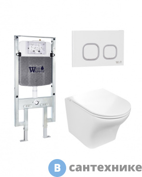 картинка Унитаз с инсталляцией WELTWASSER и кнопкой смыва (AMBERG 497 ST + ODENBACH 004 GL-WT + AMBERG RD-WT)