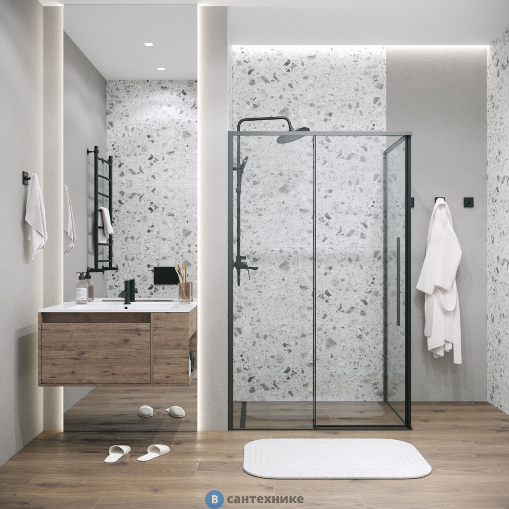 Душевое ограждение Grossman Galaxy (100х100х195) раздвижная, черный матовый, стекло прозрачное (120.K33.01.1010.21.00)