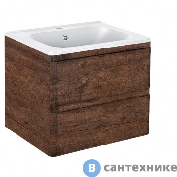 картинка Тумба под раковину Vincea Vico 600 подвесная, 2 выкатных ящика soft close, R.Wood (VMC-2V600RW)