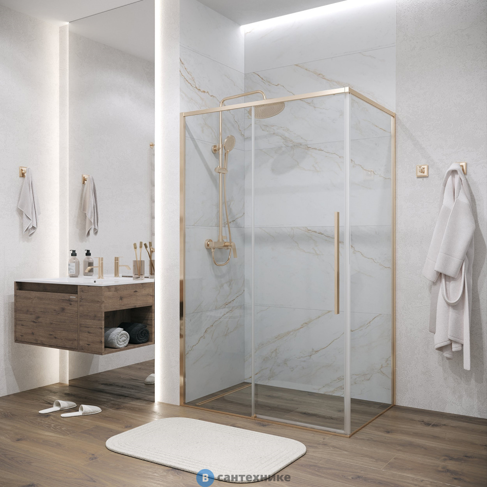 Душевое ограждение Grossman Galaxy (130х100х195) раздвижная, золото сатин, стекло прозрачное (120.K33.01.1310.32.00)