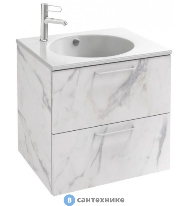 Тумба под раковину Jacob Delafon EB2520-R9-NR4 ODEON RIVE GAUCHE два ящ., ручки чёрные /60/ (белый мрамор)
