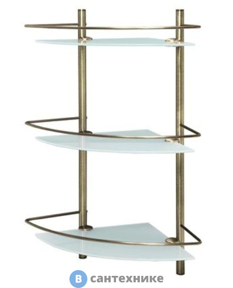 Полка WasserKRAFT K-3533 стеклянная тройная угловая металл, закаленное матовое стекло, покрытие "светлая бронза"