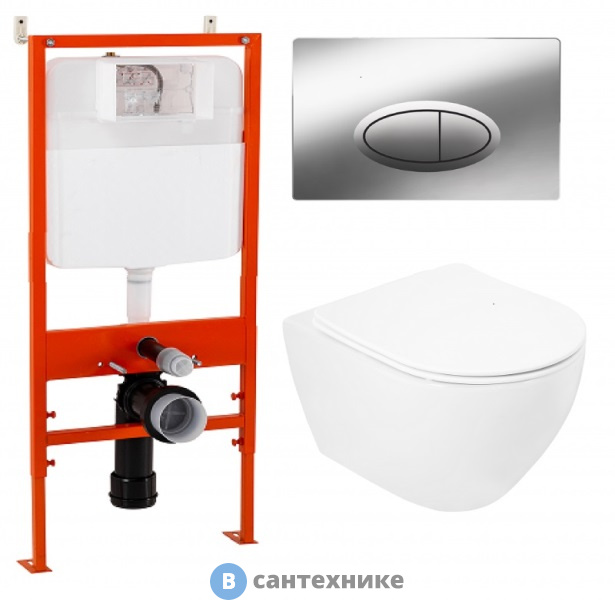 Унитаз с инсталляцией BelBagno STYLUS с сиденьем и кнопкой смыва (CZR-513-TH-R/ CZR2316SC/ BB026/ BB051CR)