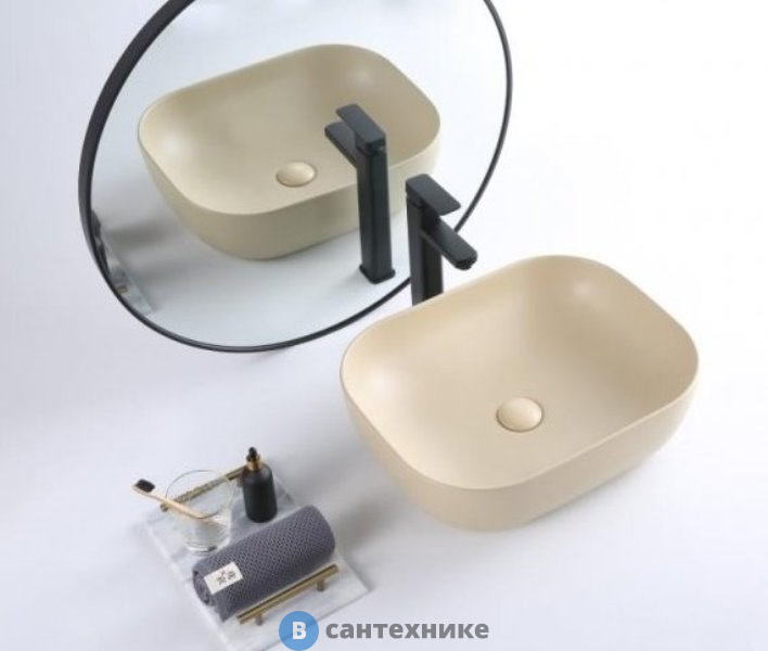 Раковина BelBagno BB1302-H316 накладная керамическая, прямоугольная, бежевая матовая 500x400x140