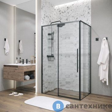 картинка Душевое ограждение Grossman Galaxy (110х100х195) раздвижная (левая), черный матовый, стекло шиншилла (120.K33.01.1110.21.02)