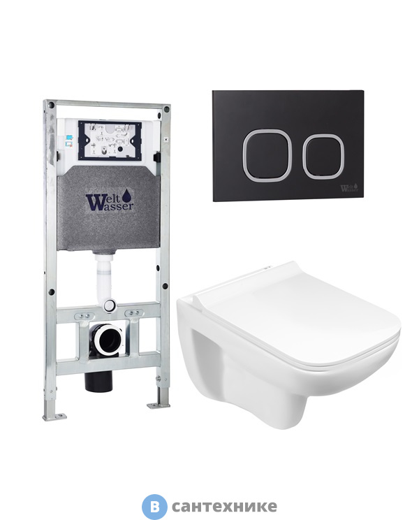 Унитаз с инсталляцией WELTWASSER и кнопкой смыва (AMBERG 506 ST + KEHLBACH 004 GL-WT + AMBERG RD-BL)