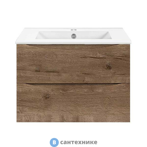 Тумба под раковину Vincea Mia Slim 600 подвесная, 2 выкатных ящика soft close, V.Oak (VMC-2MC600S1VO)