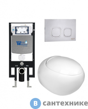 картинка Унитаз с инсталляцией WELTWASSER и кнопкой смыва (AMBERG 497 + JECKENBACH 004 GL-WT + AMBERG RD-MT CR)