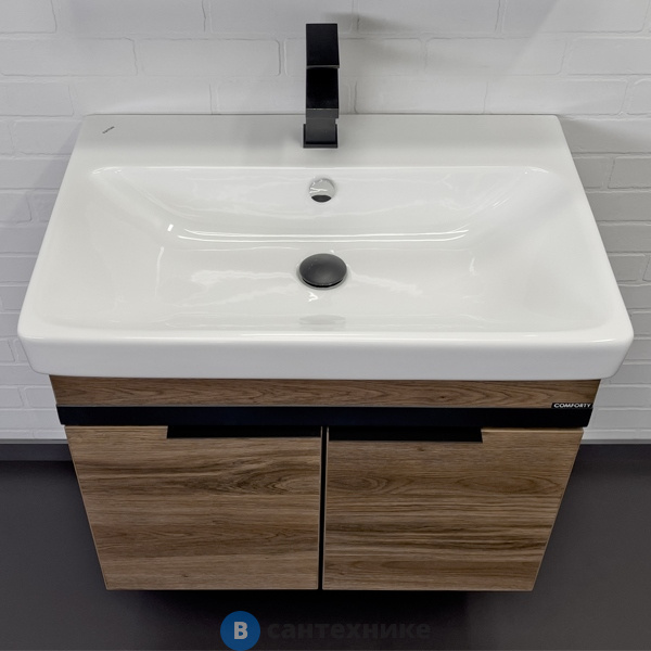 Тумба Comforty Соло-70 дуб тёмно-коричнвый с раковиной Адриана 70