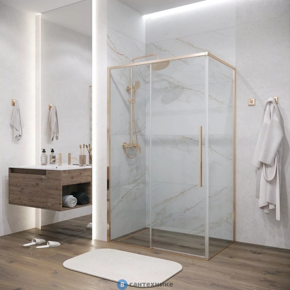 Душевое ограждение Grossman Galaxy (100х90х195) раздвижная, золото сатин, стекло прозрачное (120.K33.01.1090.32.00)