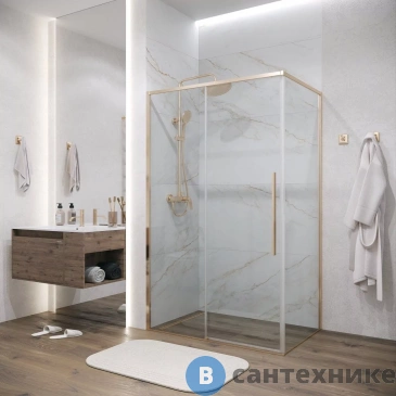 картинка Душевое ограждение Grossman Galaxy (100х90х195) раздвижная, золото сатин, стекло прозрачное (120.K33.01.1090.32.00)