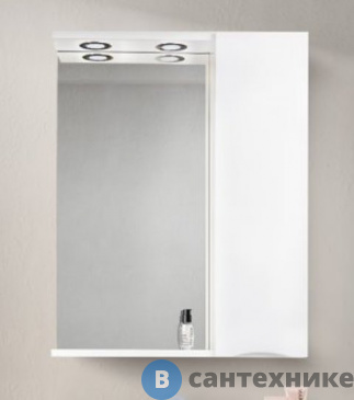 картинка Шкаф зеркальный BelBagno 60 см MARINO-SPC-600/750-1A-BL-P-R подвесной с одной распашной дверцей с доводчиками, с подсветкой, правосторонний, Bianco Lucido