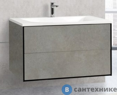 картинка Тумба под раковину Cezares PREMIER-HPL-100-2C-SO-CESTR-BLUM подвесная с двумя выкатными ящиками c механизмами PUSH (BLUM) и функцией плавного закрывания Cemento Struttura (100x50x56)