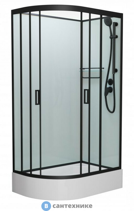 Душевая кабина Frank F412/1R М  Black правосторонняя средний поддон б/к (без крыши) матовое стекло