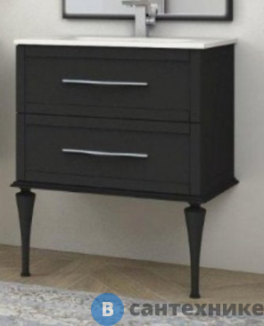 картинка Тумба под раковину Cezares TIFFANY 54946 подвесная с двумя выдвижными ящиками, Nero grafite, 60x46x55