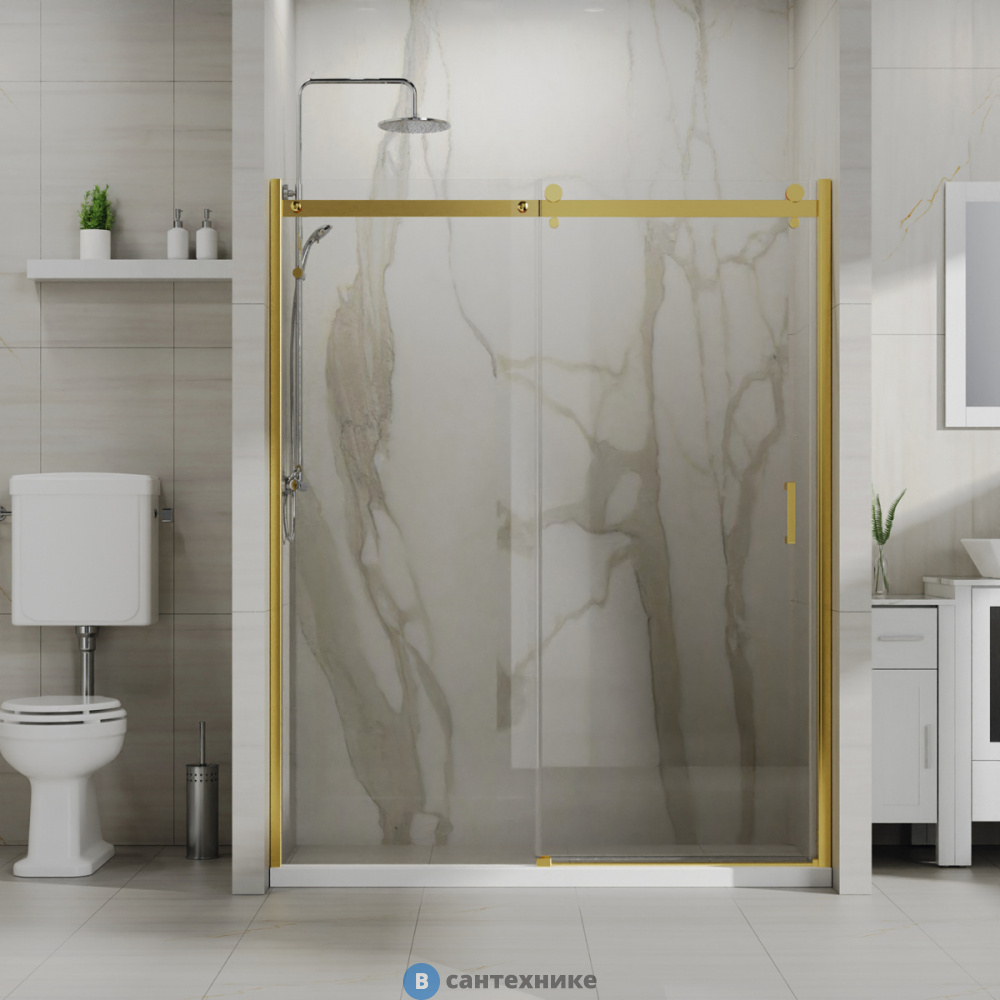 Душевое ограждение Azario BERN DRO-170х195-BGL-CL, прозрачное стекло 6 мм, профиль брашированное золото (AZ-733-170-BGL-CL)