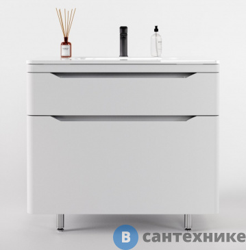 картинка Тумба Style line напольная Марелла 90 (2 ящ.) Люкс антискрейтч белый матовый, PLUS (2000672398007)