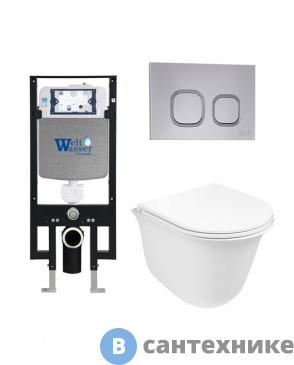 картинка Унитаз с инсталляцией WELTWASSER и кнопкой смыва (AMBERG 497 + TELBACH 004 GL-WT + AMBERG RD-CR)