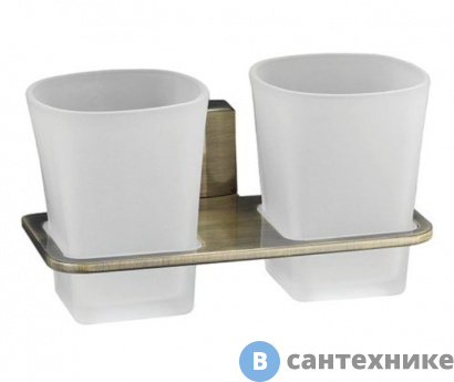 картинка Подстаканник WasserKRAFT Exter K-5228D двойной стеклянный металл, уплотнительные пластиковые кольца, матовое стекло, покрытие "светлая бронза"