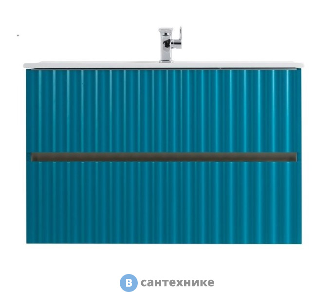 Тумба под раковину Art & MAX ELEGANT AM-ELEGANT-1000-2C-SO-TM-LED подвесная с двумя выкатными ящиками, с LED подсветкой ручек, бирюзовый матовый, 970x469x550