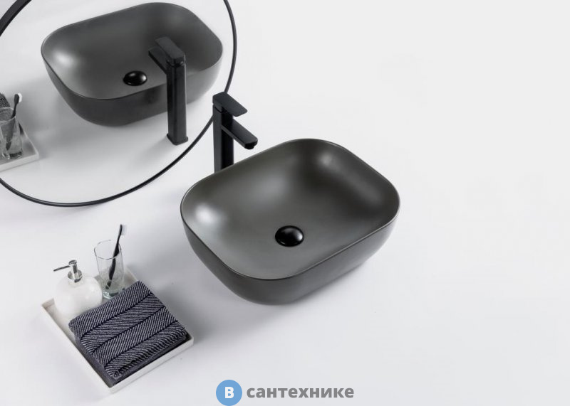 Раковина BelBagno BB1302-H311 накладная керамическая, прямоугольная, серая матовая 500x400x140