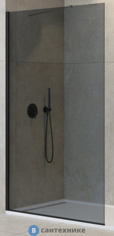 Душевая перегородка Cezares LIBERTA-L-1-TB-110-GR-NERO универсальная с односторонним входом, стекло графит, профиль чёрный, 1100x1950 мм