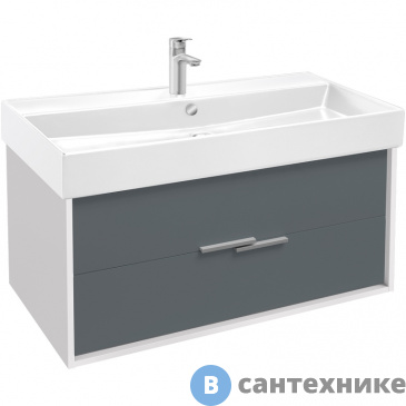 картинка Тумба под раковину Jacob Delafon VIVIENNE EB1668-J5-J54 100 см, корпус белый блестящий, фасад серый матовый