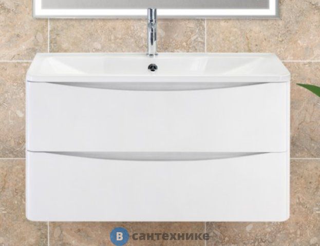 Тумба под раковину BelBagno 80 см ACQUA-800-2C-SO-BL подвесная с двумя выкатными ящиками, Bianco Lucido