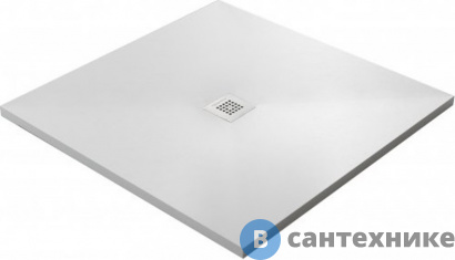 картинка Душевой поддон ACQUABELLA BASE из искусственного мрамора (акрон) с сифоном и решеткой из нерж. стали (PLATO_BASE_SLATE_90_CUAD_BLANCO_90x90), структура SLATE