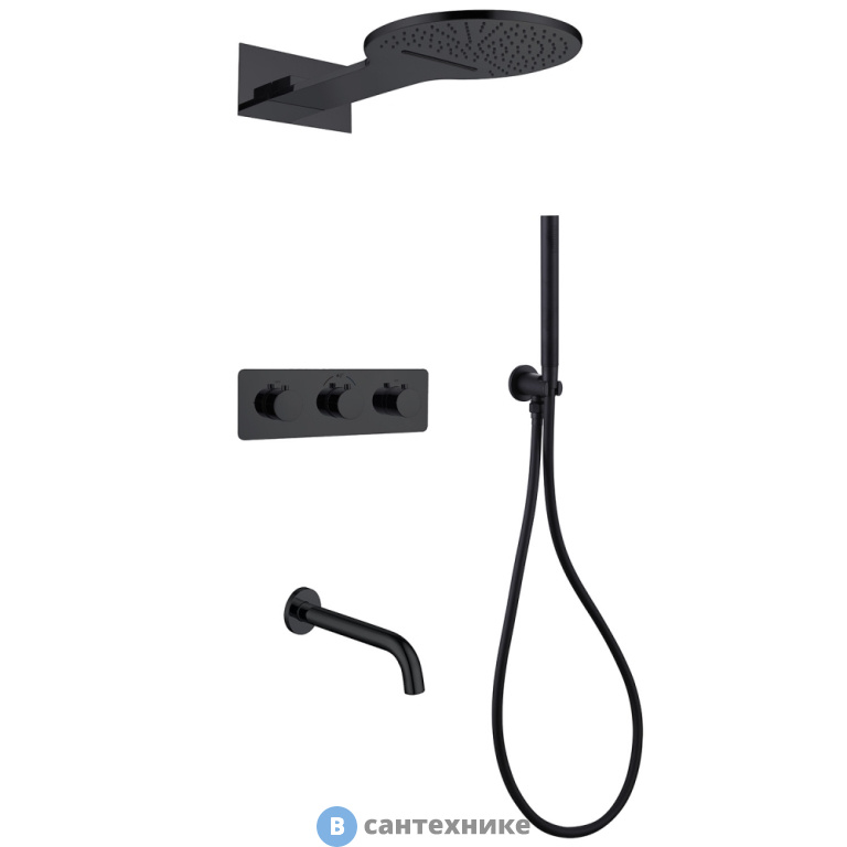 Душевая система ABBER Wasser Kreis AF8150B скрытого монтажа с изливом, термостат, черная матовая