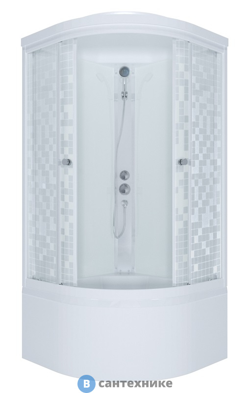 Душевая кабина Тритон Стандарт 90*90 Б 1/4 круга, глуб. подд., Аква, Мозаика, Белый, ДН4 (DK113)