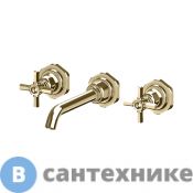 Смеситель Gattoni TRD для раковины на 3 отверстия, настенный монтаж, ручки Paris, со скрытой частью, золото (TR106/18D0)
