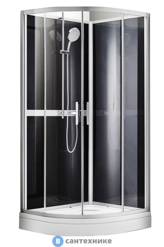 Душевая кабина AZARIO DENVER AZ-N10812 900*900*(2000+150) прозрачное стекло, задняя панель чёрная, профиль серый (AZ-N10812 900)