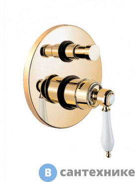 картинка Смеситель Cezares APHRODITE-VDIM2-03/24-Bi встраиваемый, однорычажный для душа с переключателем, золото 24 карат