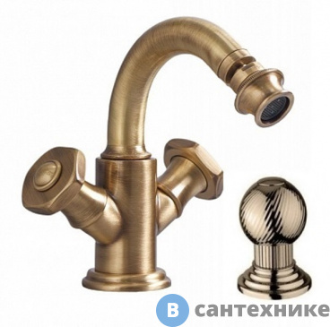 картинка Смеситель Cezares APHRODITE-BS2-02-M для биде с донным клапаном, бронза, ручки Шар