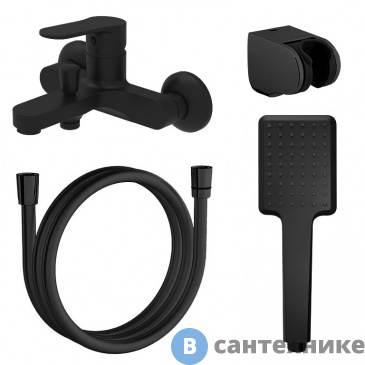 картинка Смеситель AZARIO ELVIS AZ-WWK238155PA для ванны и душа с полным душевым набором, черный