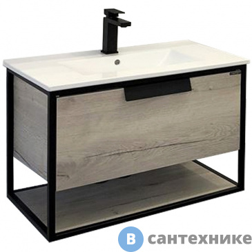 картинка Тумба Comforty Бонн-75 графит/дуб дымчатый, с раковиной COMFORTY 75E