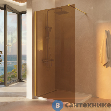 картинка Душевая перегородка Vincea Walk-In VSW-1H100GSG, 1000*2000, матовый золотой, стекло янтарь