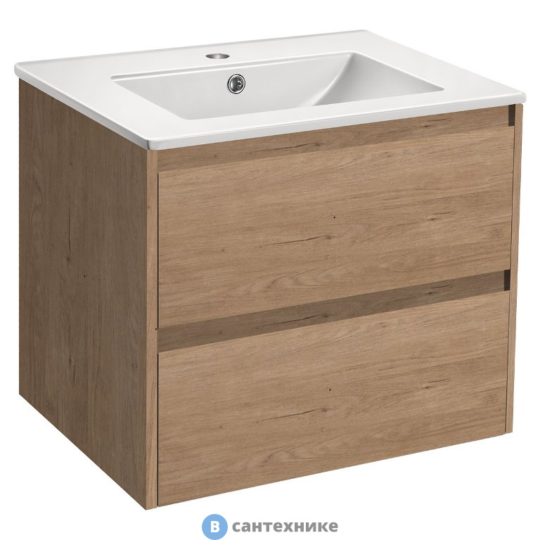 Тумба под раковину Vincea Gio 600 подвесная, 2 выкатных ящика soft-close, N.Oak (VMC-2G600NO)