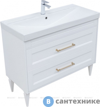картинка Тумба под раковину Aquanet Бостон new 100 белый сатин (ручки золото) (347183)