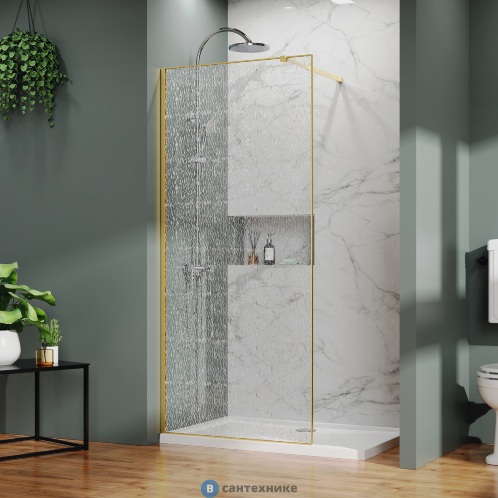 Душевая перегородка Azario 120x200-BGL-CBR Walk-in, в рамке, битое стекло, 4+5+4 мм, профиль брашированное золото (AZ-275-120-BGL-CBR)